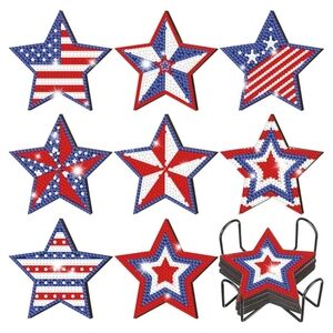 Patriotic Star Coaster Set with Holder